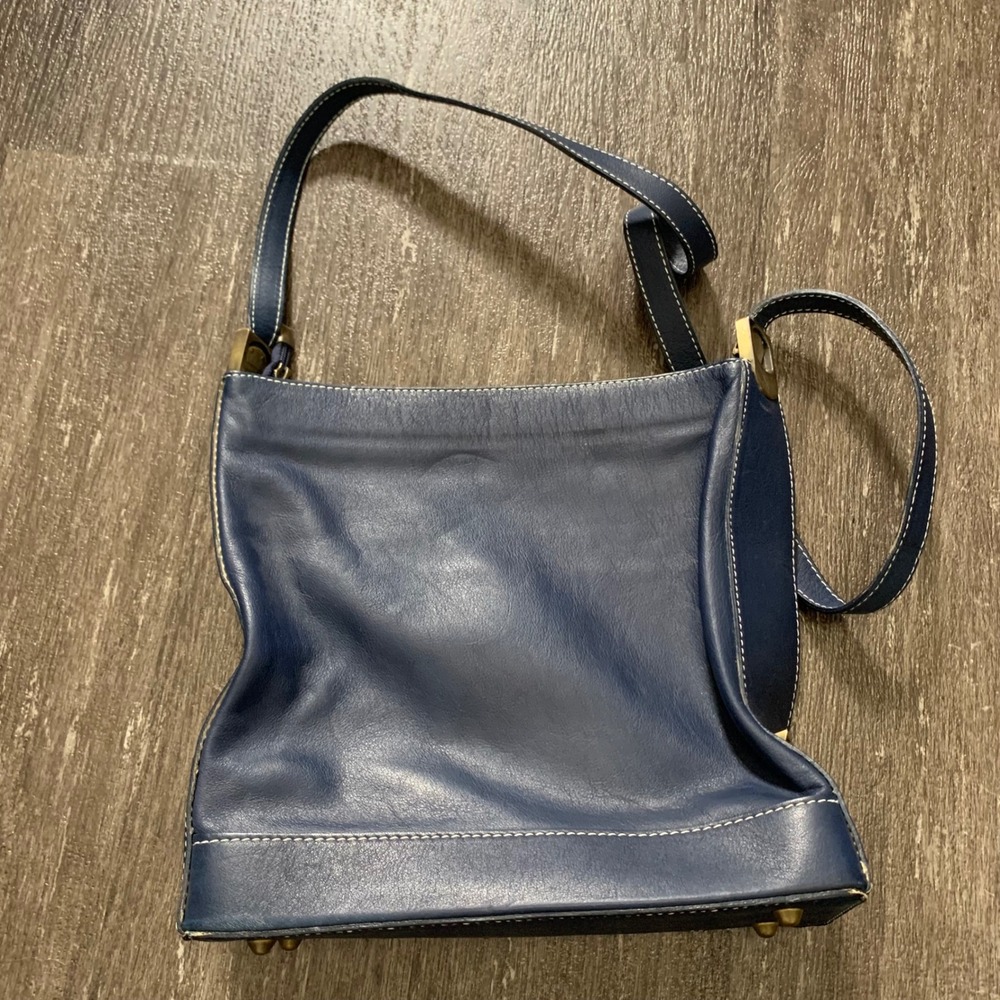 Classic Navy Leather Shoulder Bag
